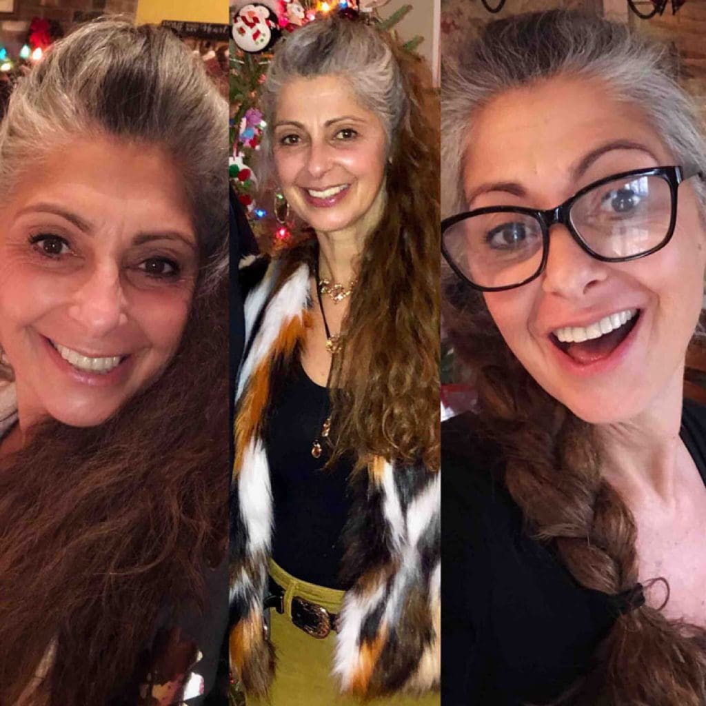 image woman gray roots dark ends silver sister update
