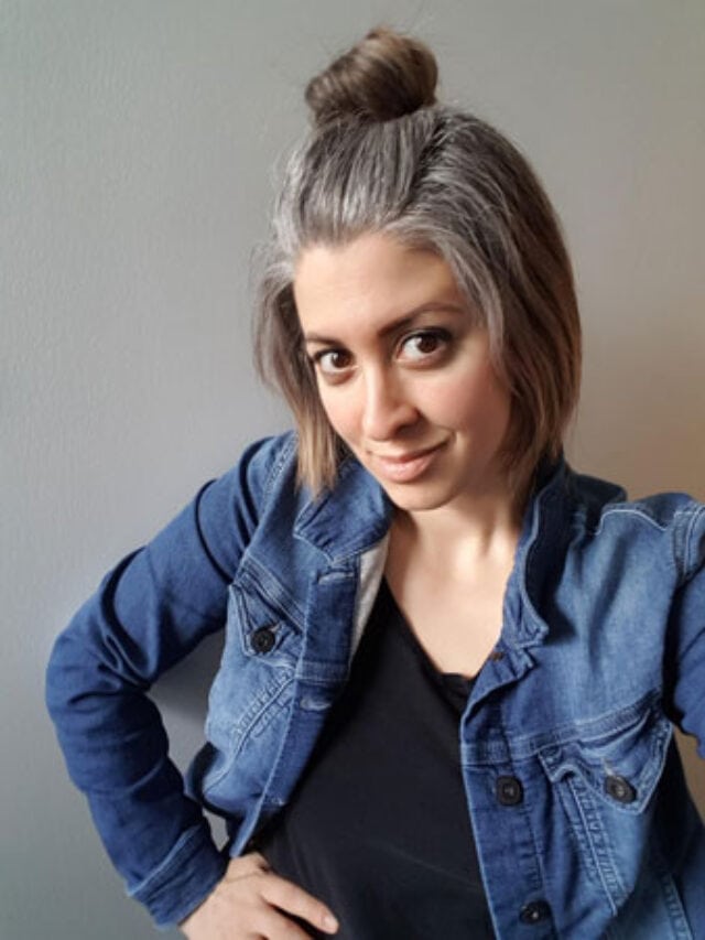 image of young woman naturally grey hair