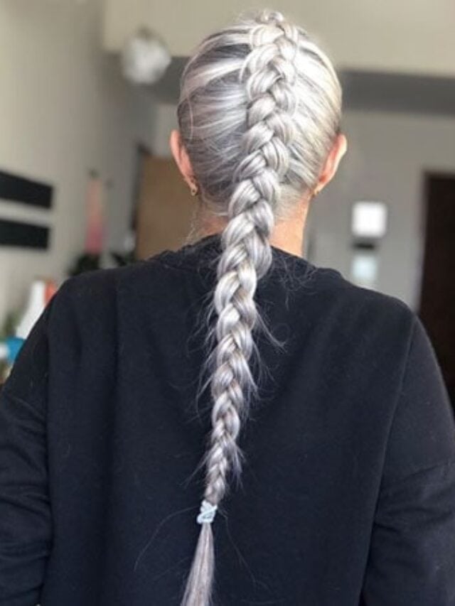 image of woman with gray braid