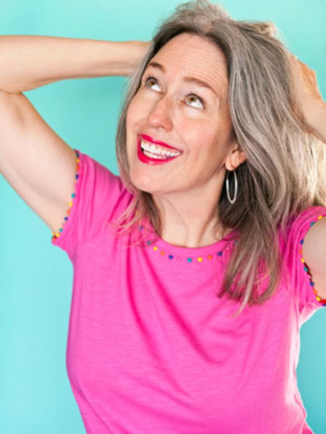 image of katie emery gray hair blogger