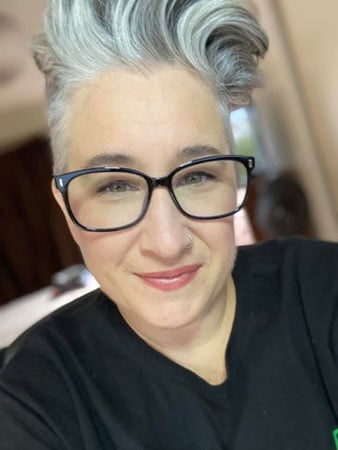 short gray hair and glasses