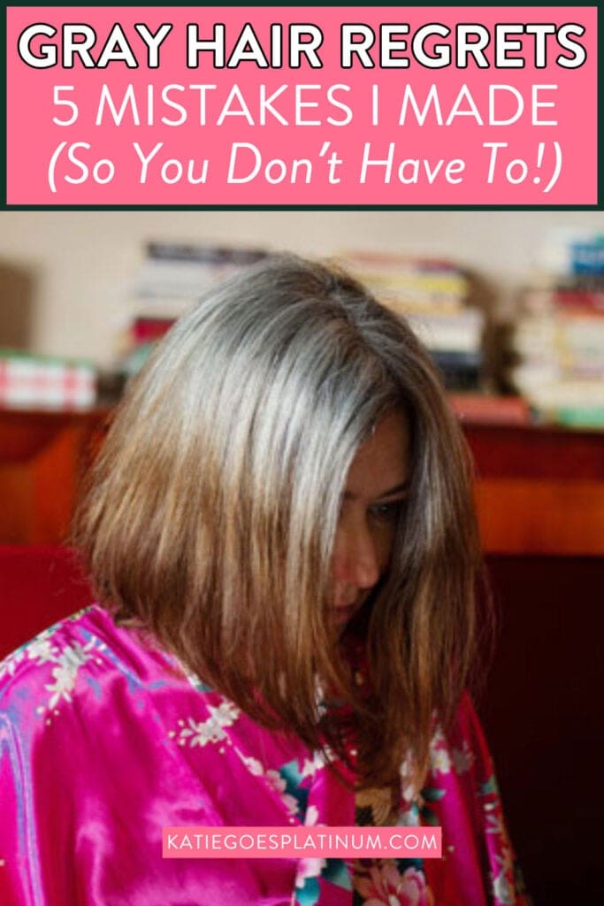 woman with half gray hair, half brown hair wearing pink kimono