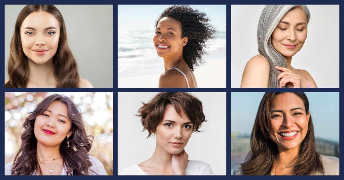 grid of 6 photos of women of all races with beautiful hair