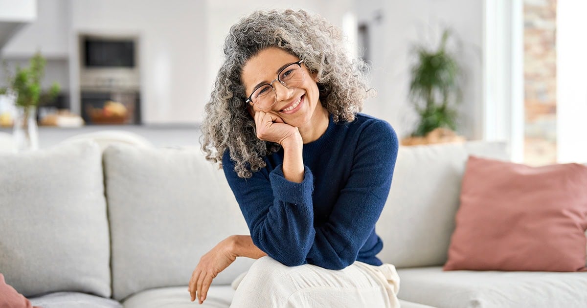 image of attractive lady with gray spiral curls