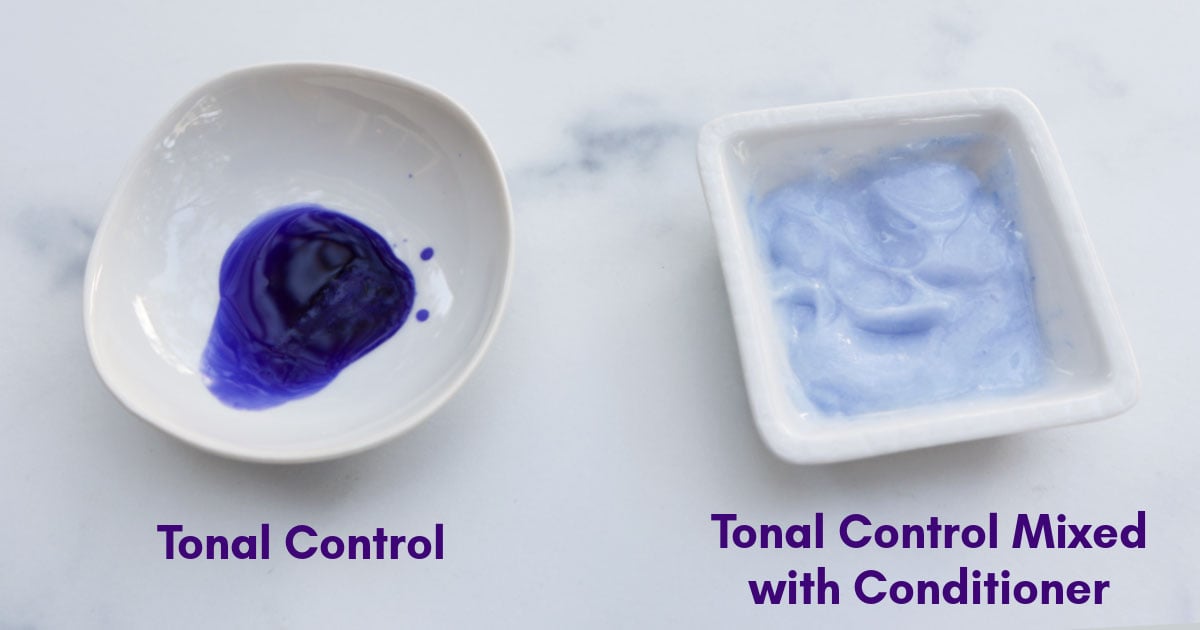 image of Silvering Tonal Control undiluted on the left, and mixed with conditioner on the right