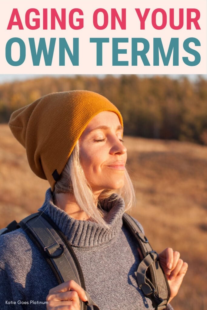 image of midlife woman on hike closed eyes absorbing the sunlight