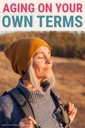 image of midlife woman on hike closed eyes absorbing the sunlight
