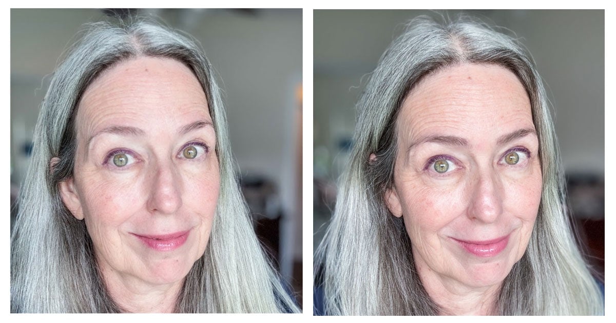 before and after image of katie using the diamond wedge pencil in Flora