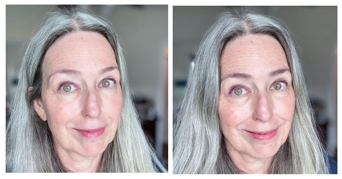 before and after picture of katie - using eyebrow powder in Flora