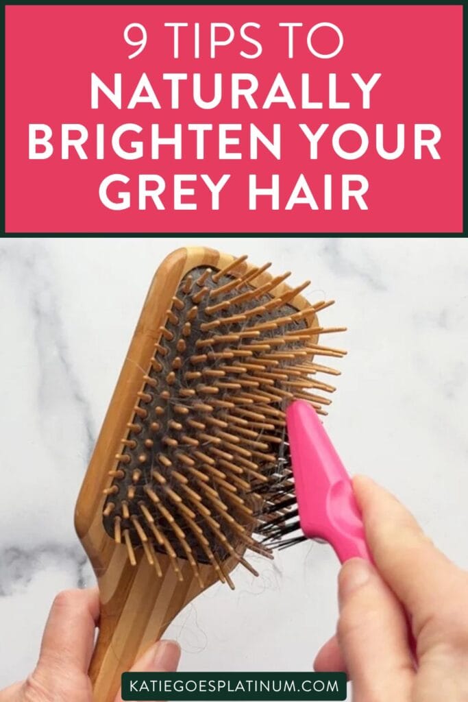 pinterest pin showing woman cleaning hairbrush