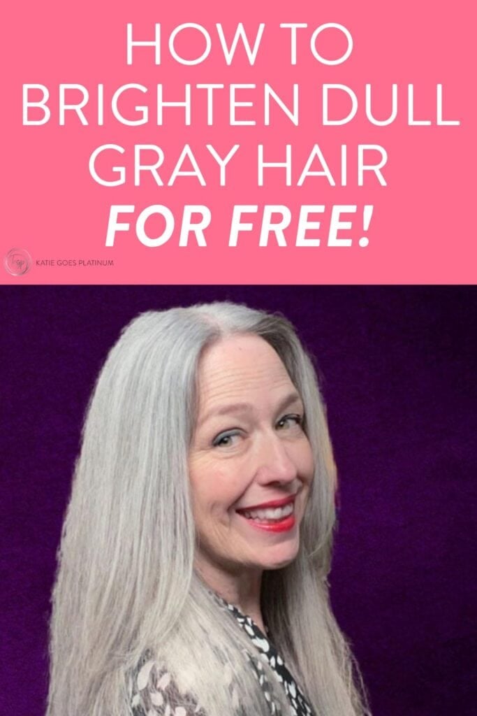 pinterest pin with image of woman with bright silver hair