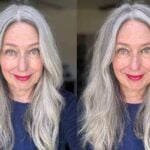 image of woman with gray hair before and after using optical filling powder